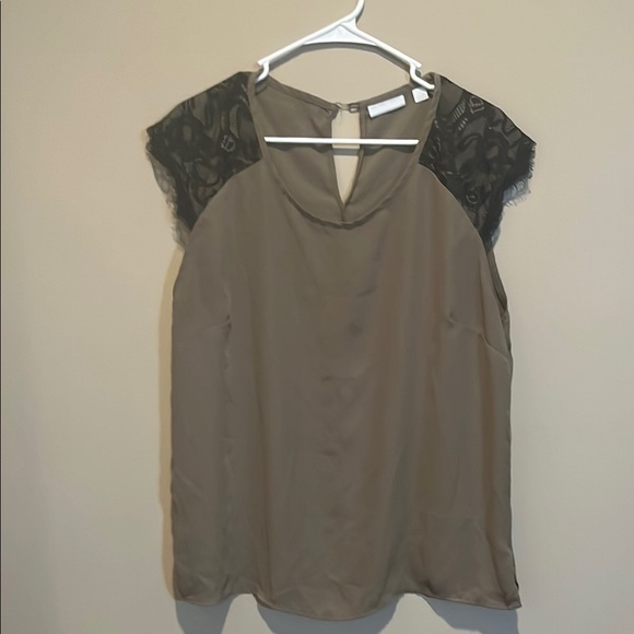 New York & Company Brown Lace Cap Sleeve Blouse - Picture 1 of 3
